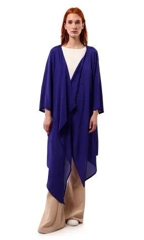 O188297 Dark Blue Solid Slip On Loose Cardigan