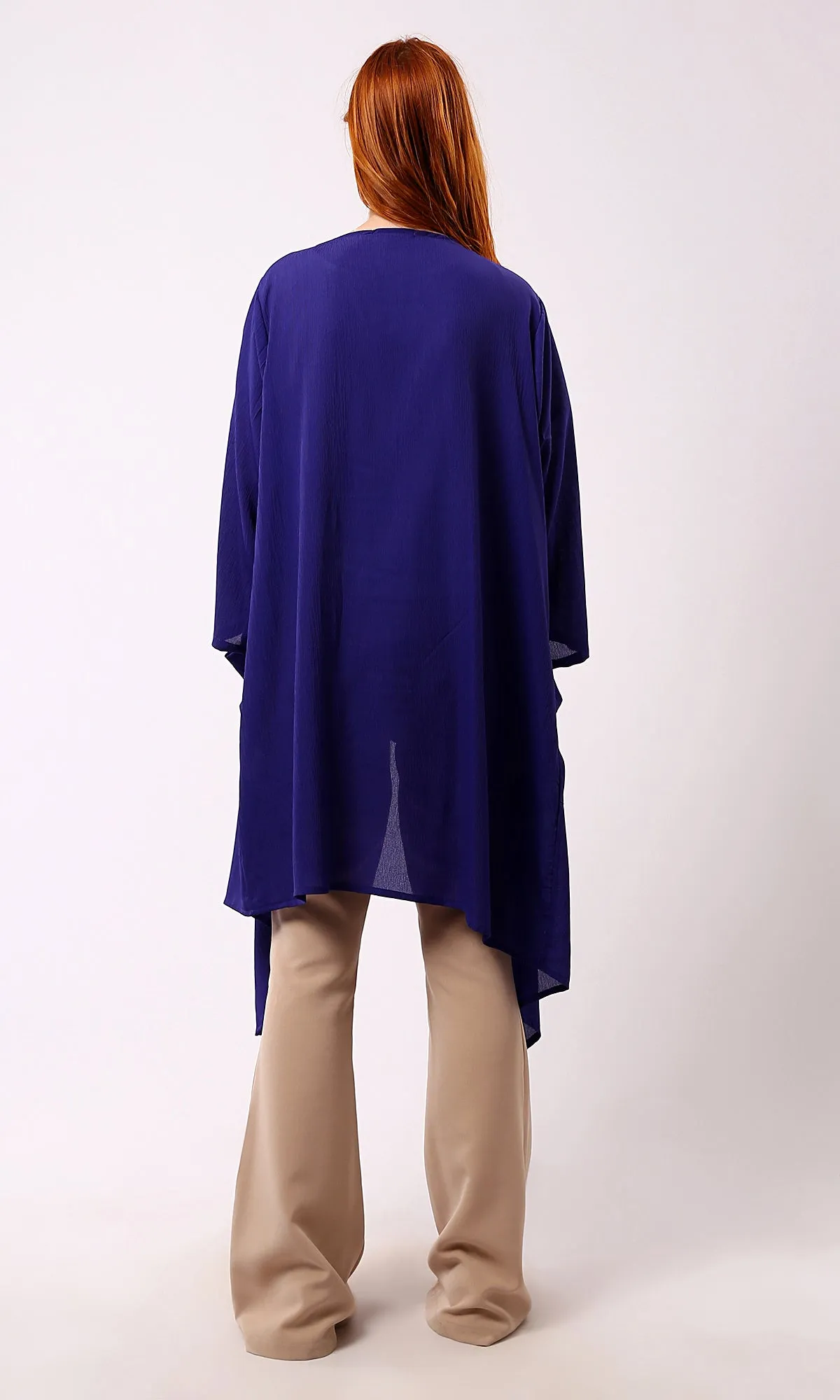 O188297 Dark Blue Solid Slip On Loose Cardigan