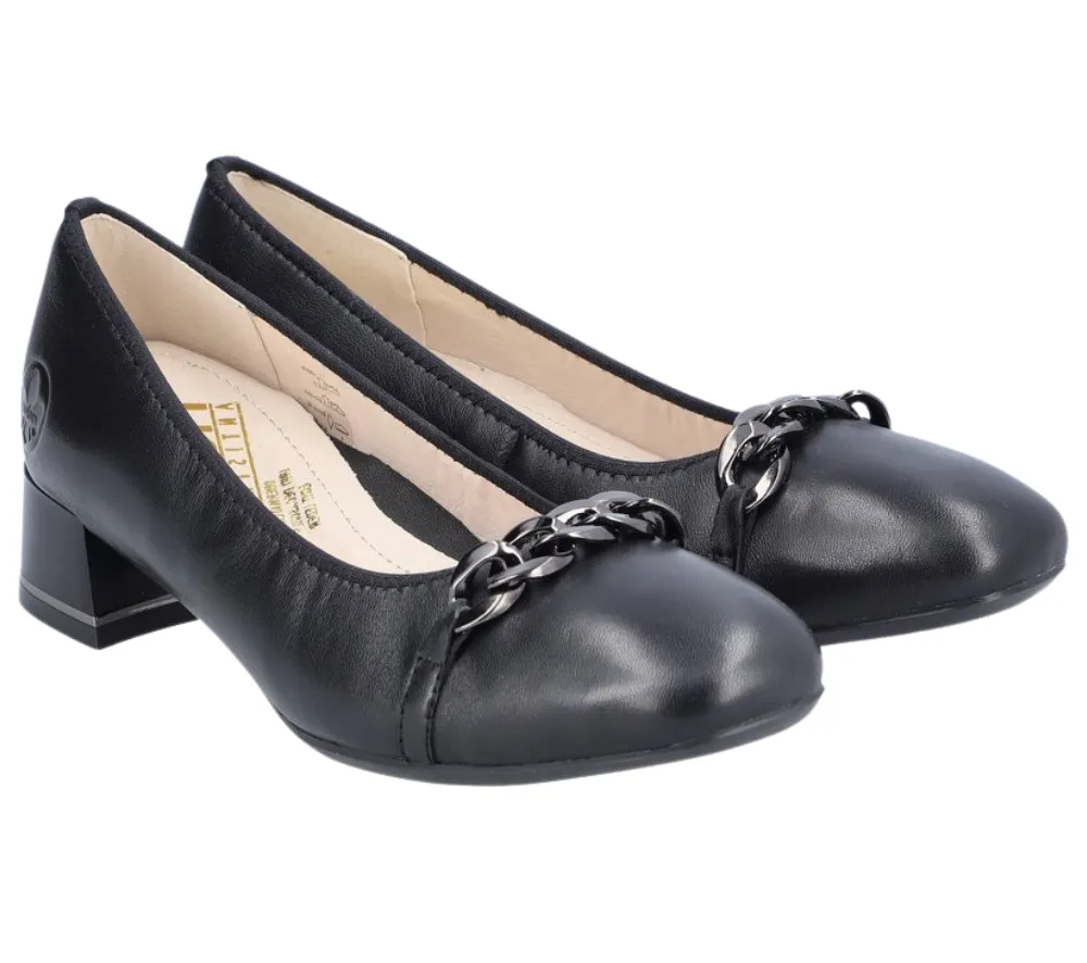 Pantofi eleganti, dama, RIEKER, ANTISTRESS, 45069-00 negru, piele naturala, cu toc