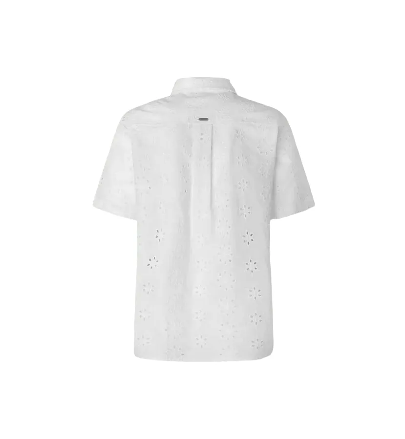 Pepe Jeans women's short-sleeved shirt in broderie anglaise perforated poplin Esty PL304810 800 white