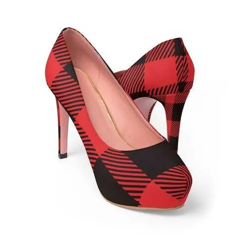 Red & Black Plaid Style Platform Shoes