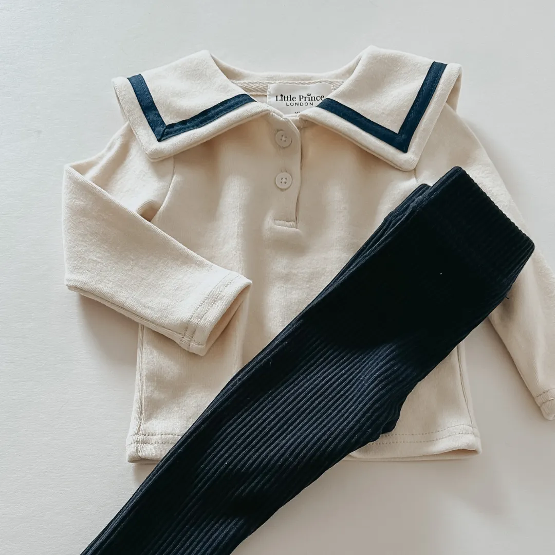 Sailor Top - Ivory   Navy Trim