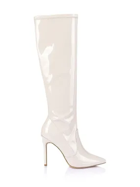 Savannah Knee High Boots - Bone Patent Stretch