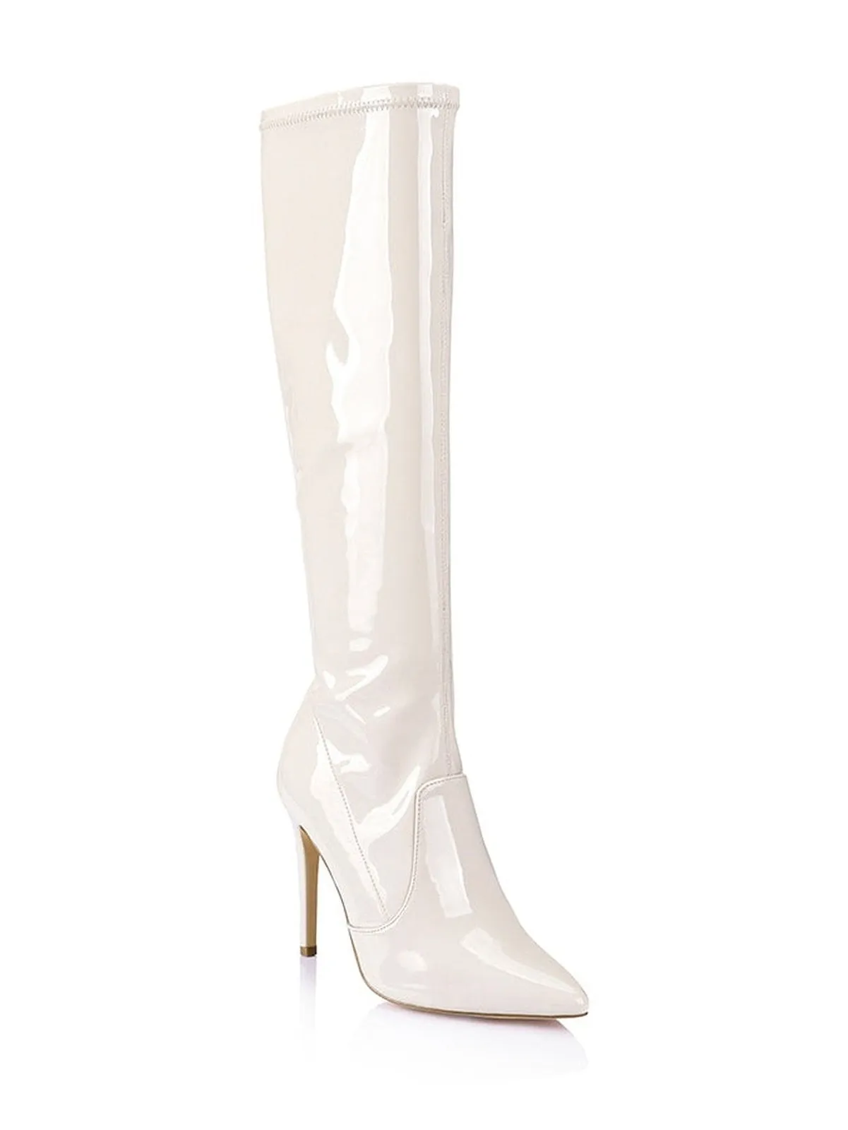 Savannah Knee High Boots - Bone Patent Stretch