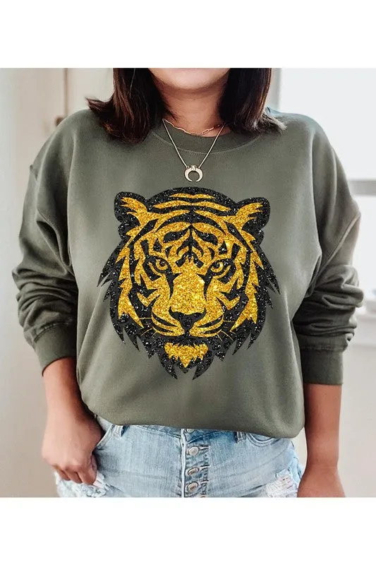 Tiger Head Gold Graphic Fleece Sweatshirts