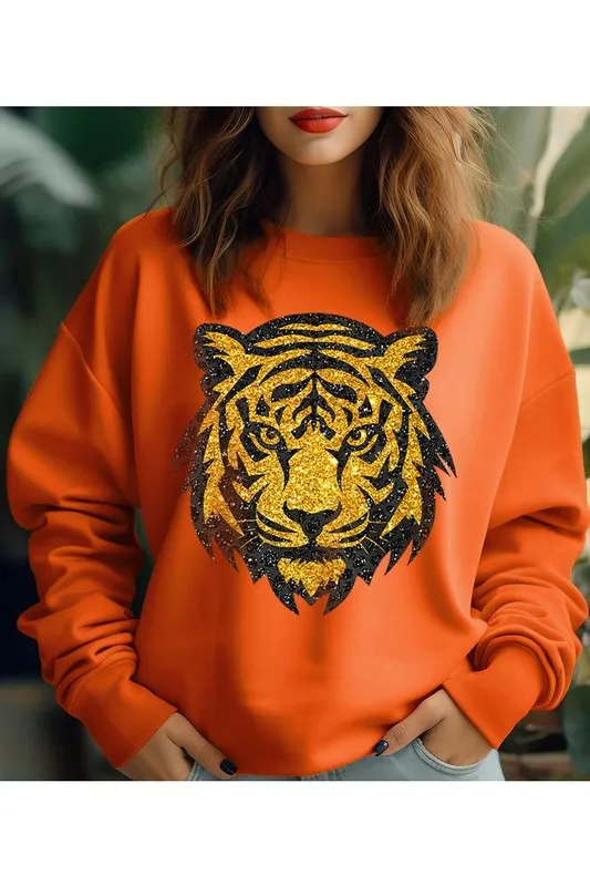 Tiger Head Gold Graphic Fleece Sweatshirts