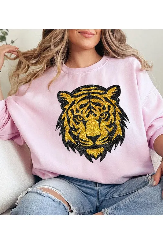 Tiger Head Gold Graphic Fleece Sweatshirts