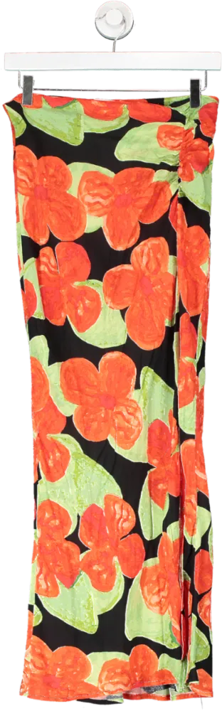 Topshop Black Petite Rose Print Maxi Skirt UK 10